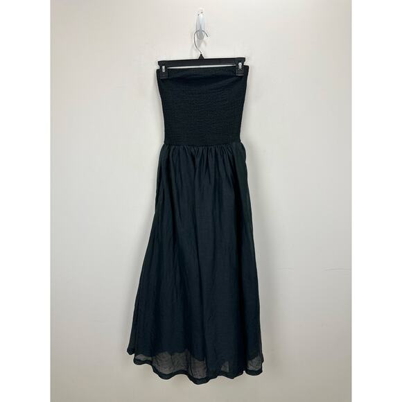 NEW J.Crew Strapless Mixy Dress Smocked A Line Minimalist Ramie Black XXS - Picture 6 of 15